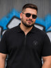 Black Interlock Plain Plus Size Zipper Polo T-shirt