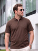 Brown Interlock Plain Plus Size Zipper Polo T-shirt