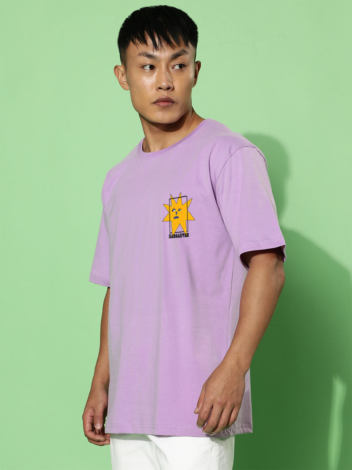 Sarcastar Lilac Oversized Pocket Graphic Printed Tshirt