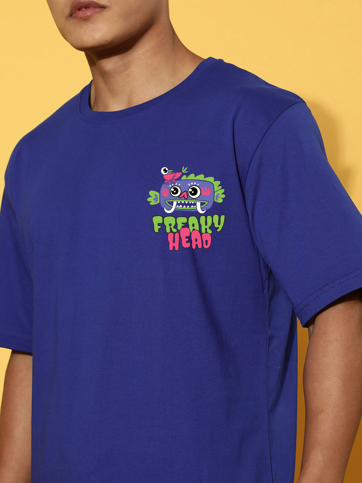 Freaky Head Blue Oversized Back Graphic Printed Tshirt