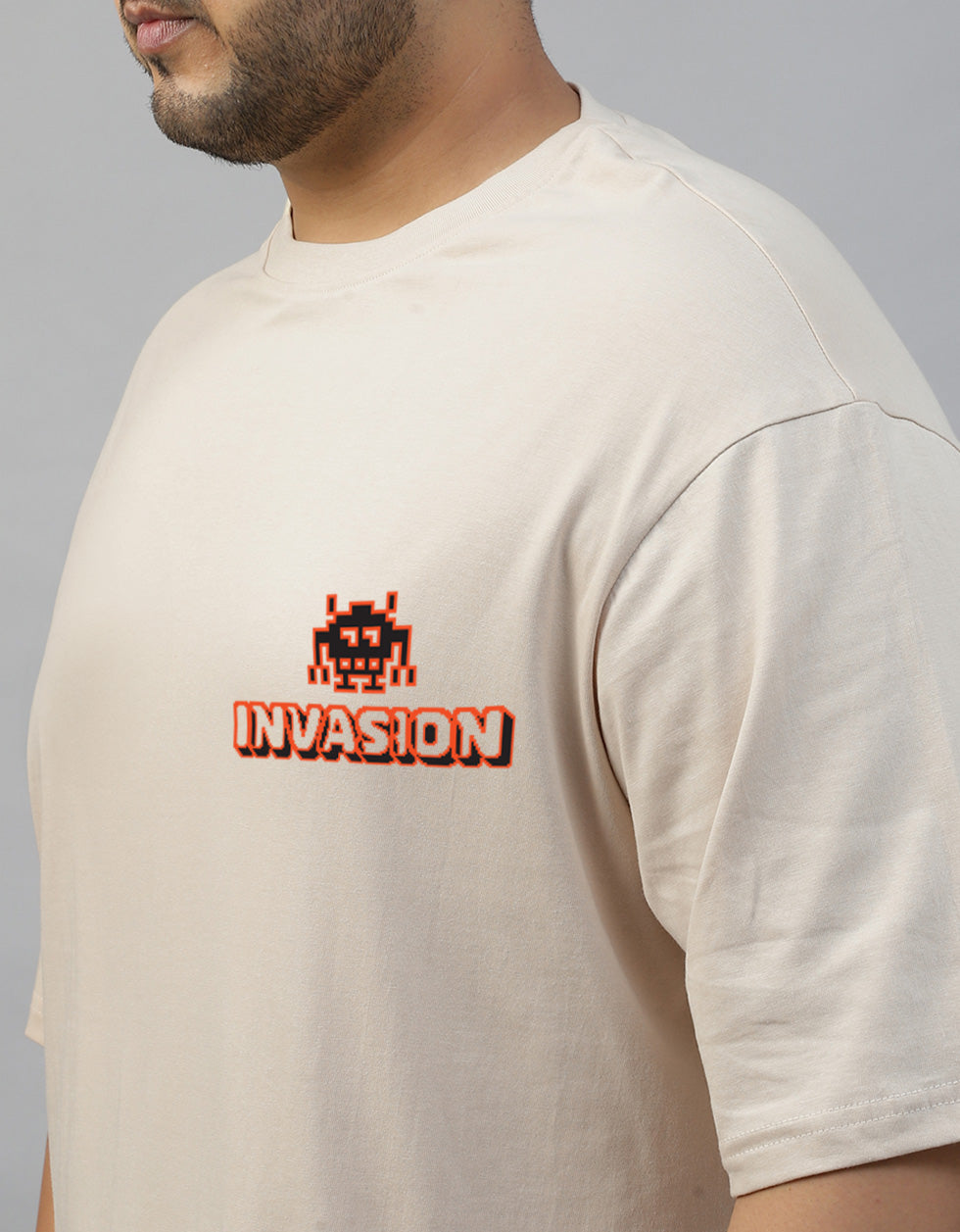 Invasion Swan White Oversized Back Printed Plus Size Tshirt