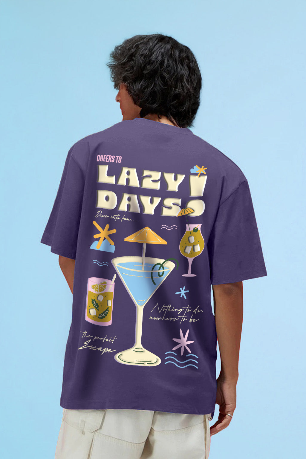 Lazy Days Skipper Blue Oversized Puff Printed Exclusive T-shirt