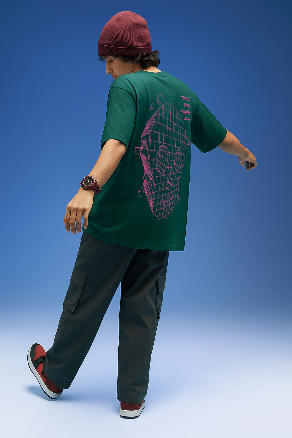 Point Of View Green Oversized Puff Printed Exclusive T-shirt