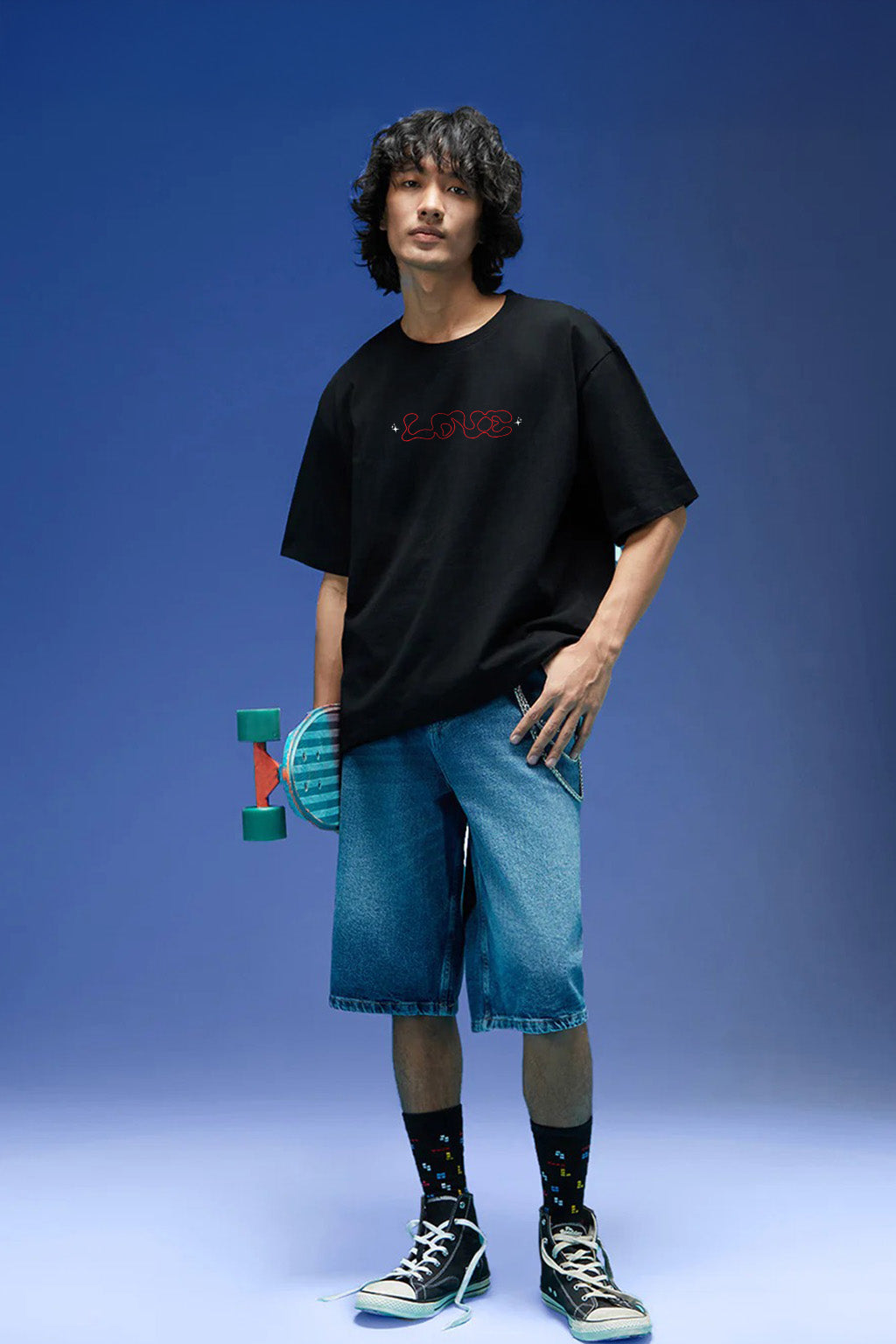 Strenght Black Oversized Puff Printed Exclusive T-shirt