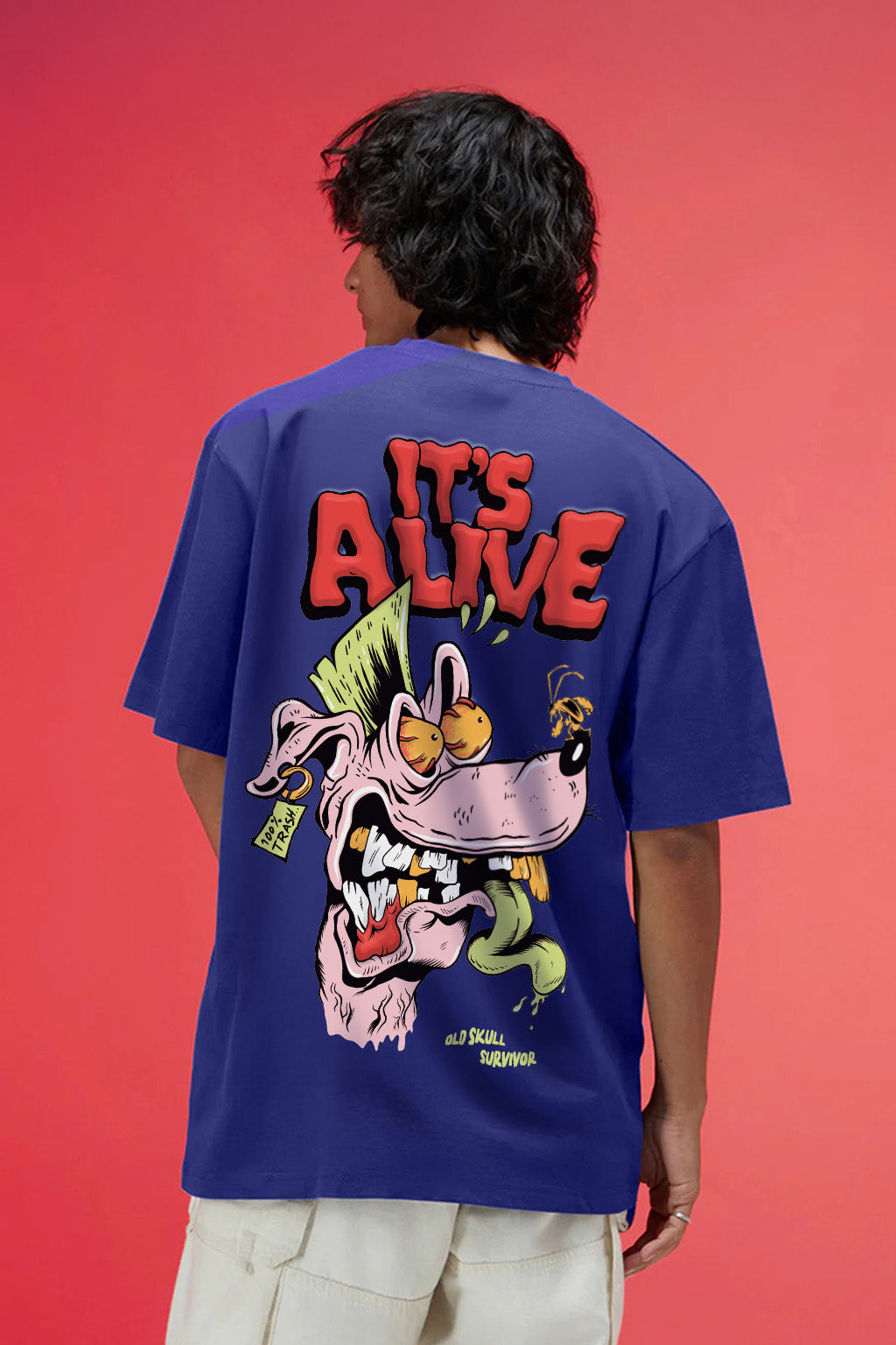It's Alive Royal Blue Oversized Puff Printed Exclusive T-shirt