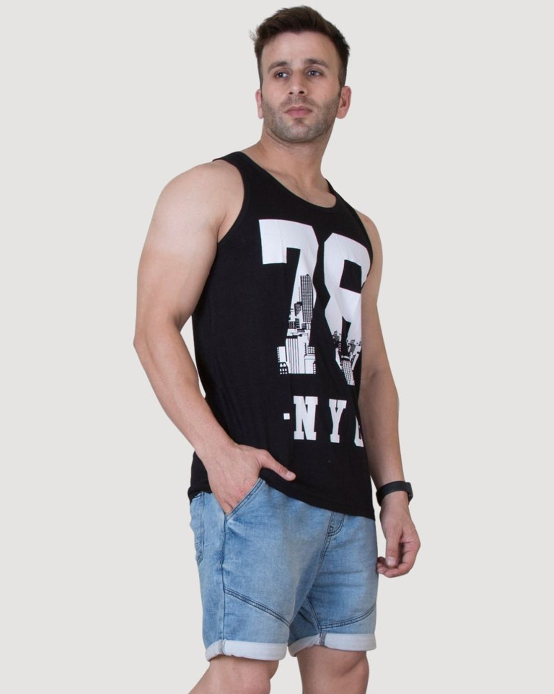 Black Newyork Printed Gym Vest