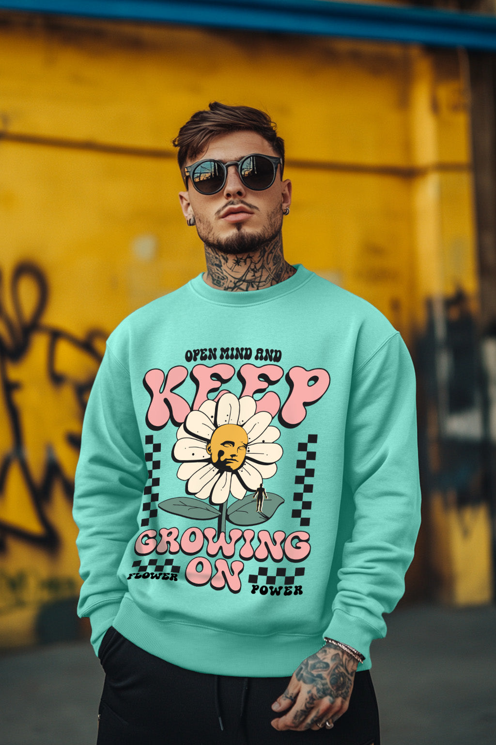 Keep Growing Green Front Printed Regular Fit Sweatshirt