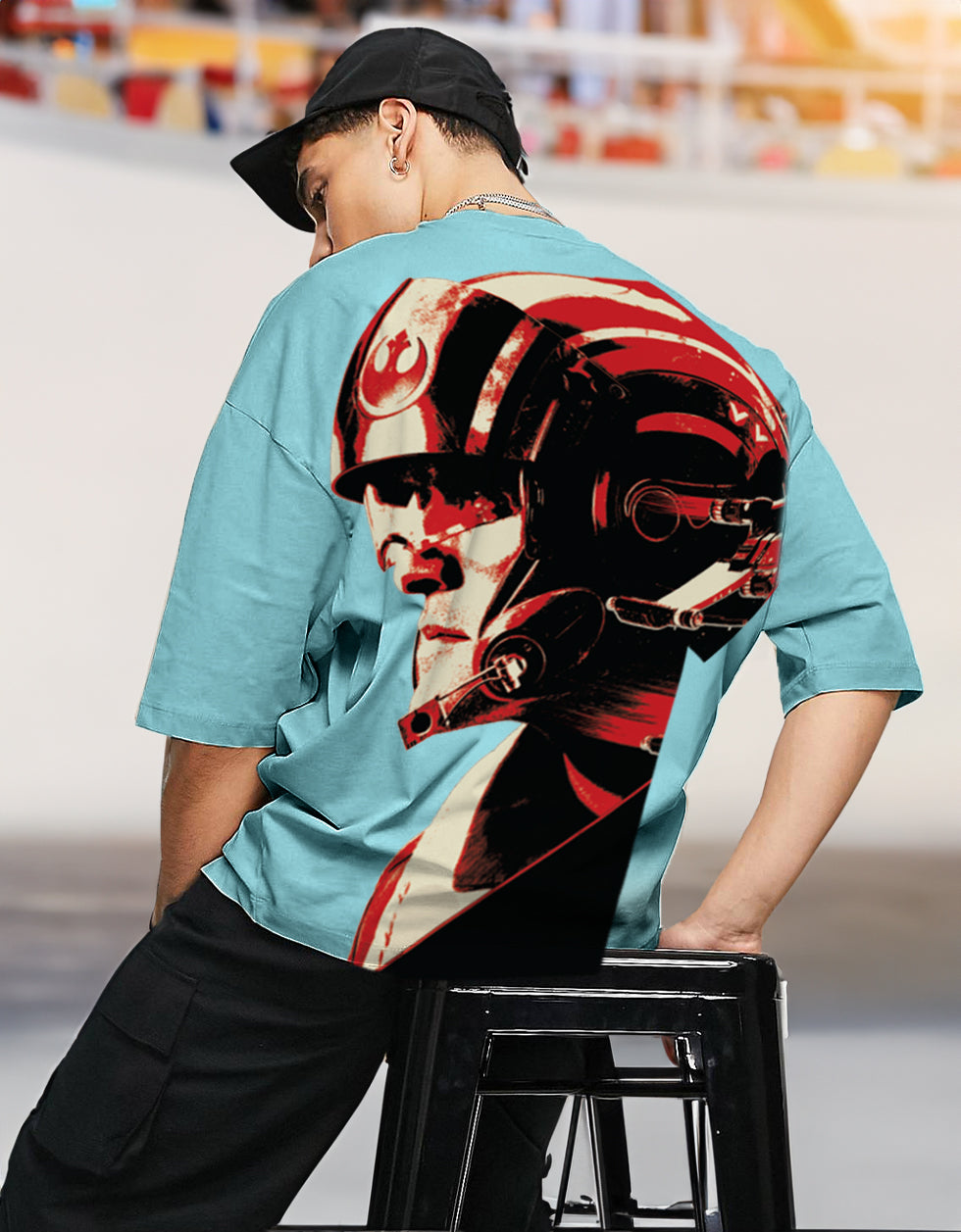 Blue Starwars Oversized Back Graphic Printed Tshirt