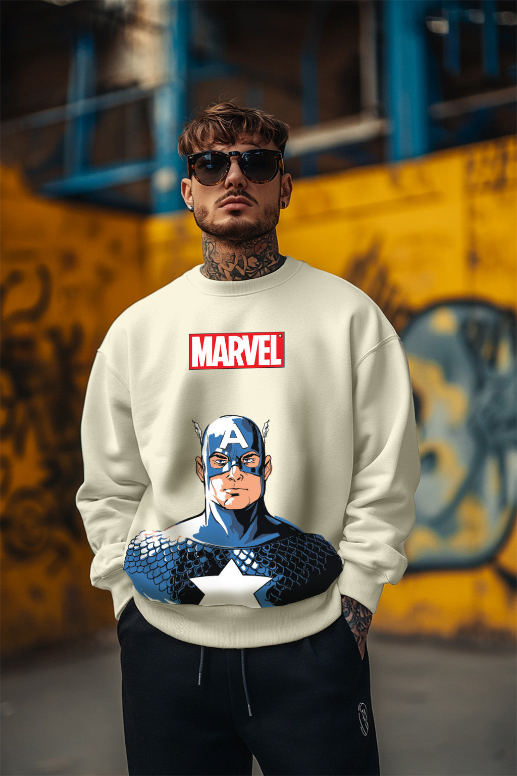 Marvel Beige Front Graphic Printed Sweatshirt