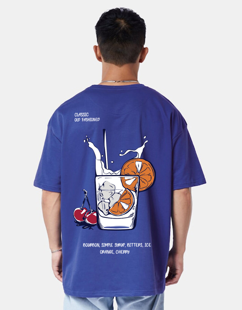 GLASS OF MILK Blue Oversized Back Graphic Printed Tshirts