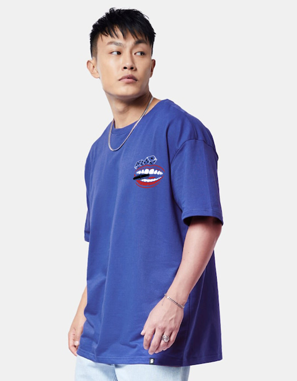 OLD SCHOOL Blue Oversized Back Graphic Printed Tshirt