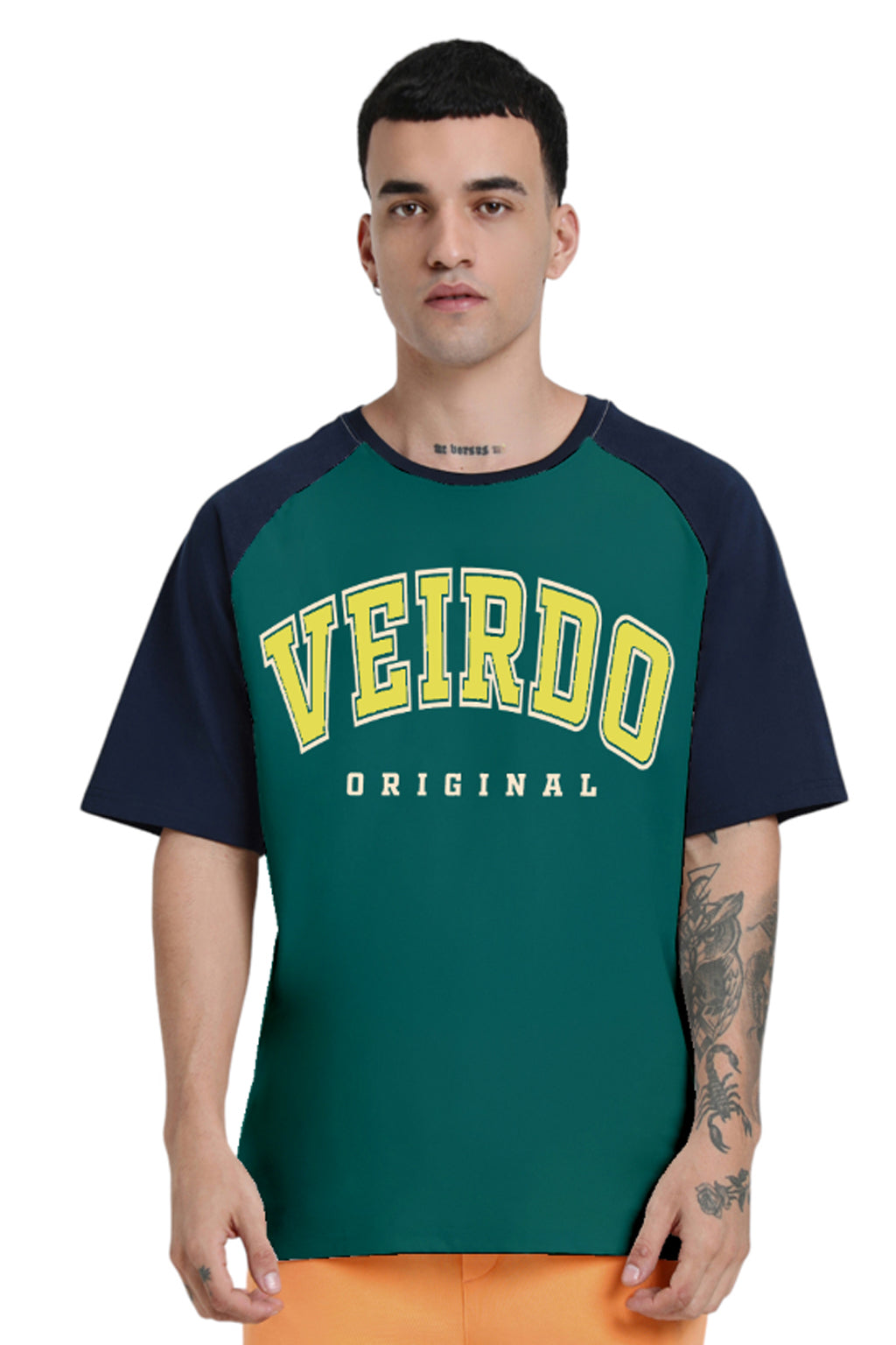 Veirdo Original Green Raglan Typography Printed Tshirt