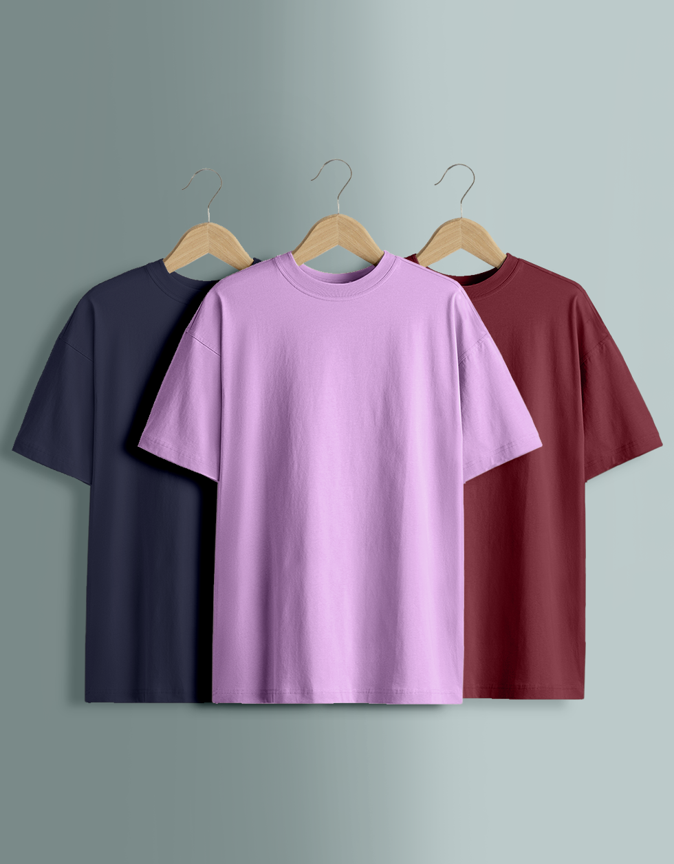 Pack of 3 Plain Oversized T-shirts: Maroon & Lilac & Navy