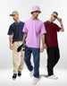 Pack of 3 Plain Oversized T-shirts: Maroon & Lilac & Navy