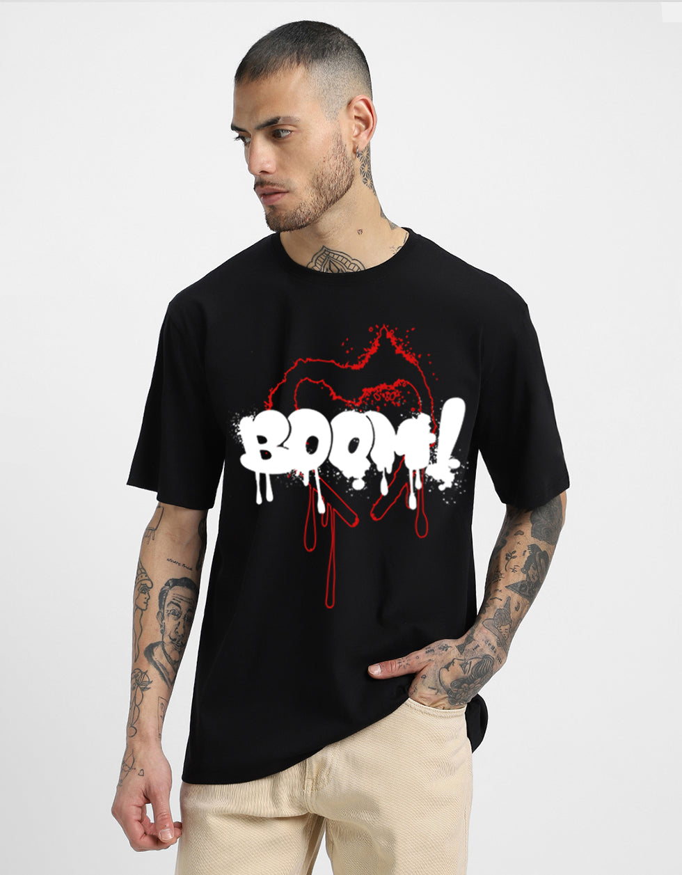Boom Black Front Typographic Printed Tshirt
