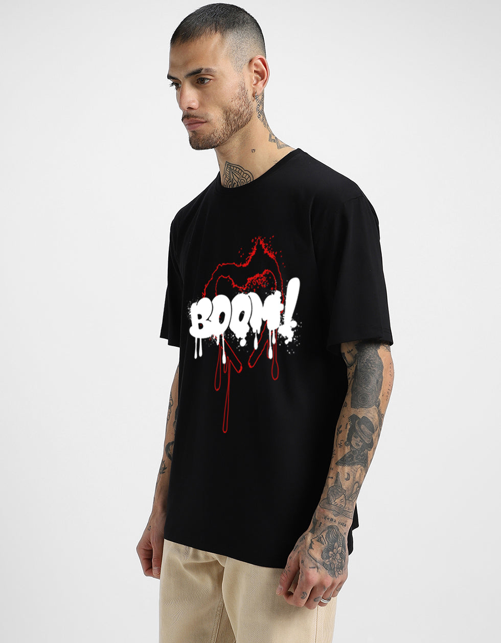 Boom Black Front Typographic Printed Tshirt
