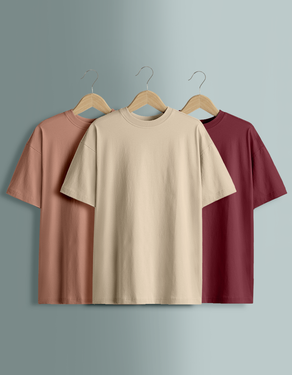 Pack of 3 Plain Oversized T-shirts: Maroon & Cork & Swanwhite