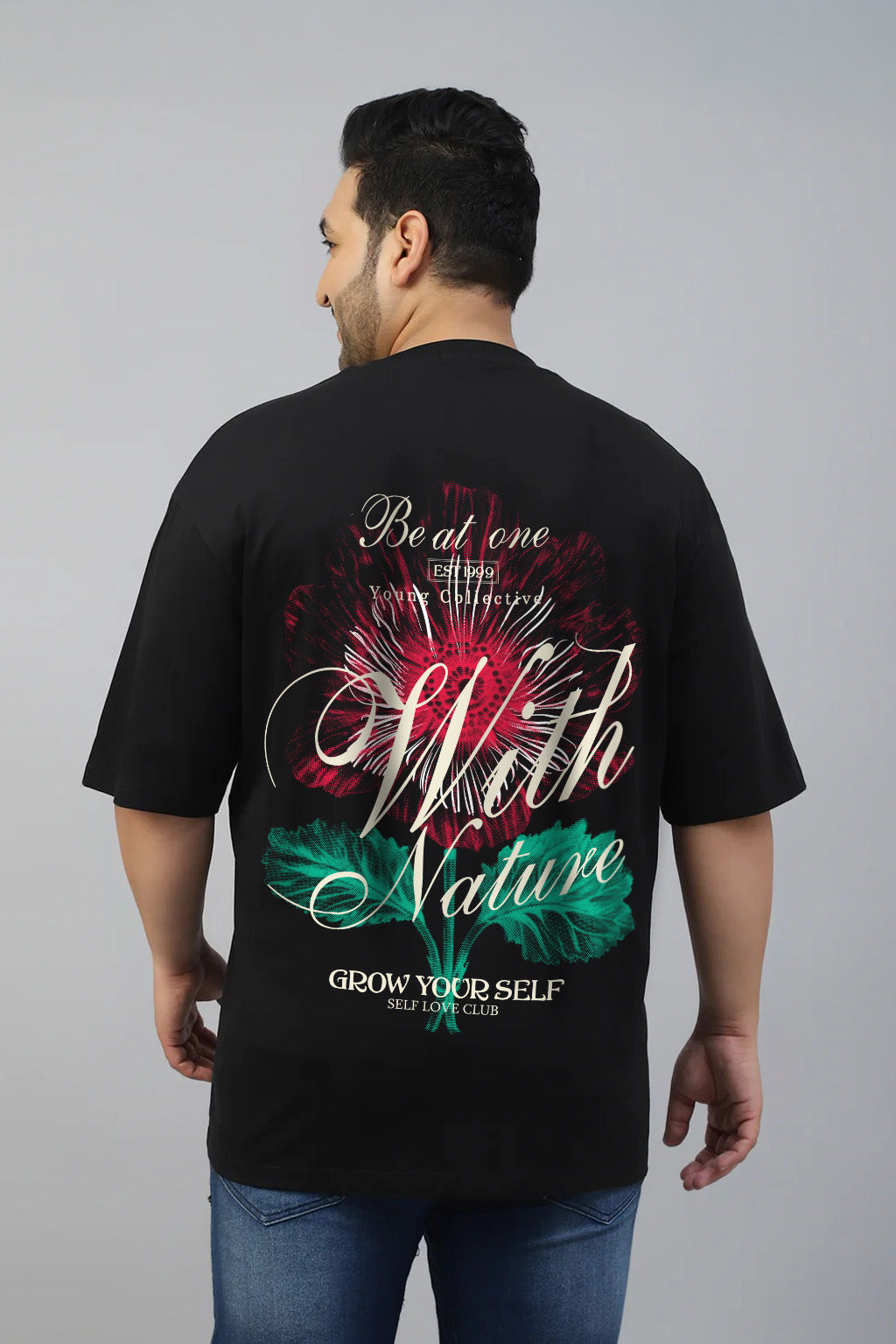 Be With Nature Black Graphic Printed Plus Size T-shirt