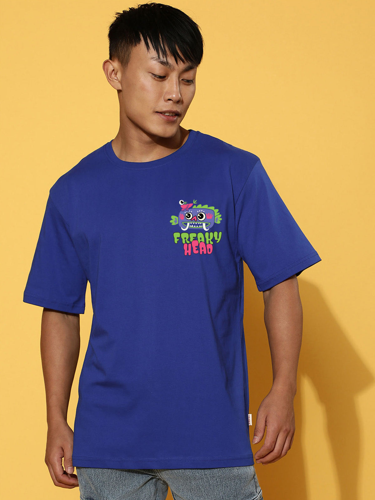 Freaky Head Blue Oversized Back Graphic Printed Tshirt