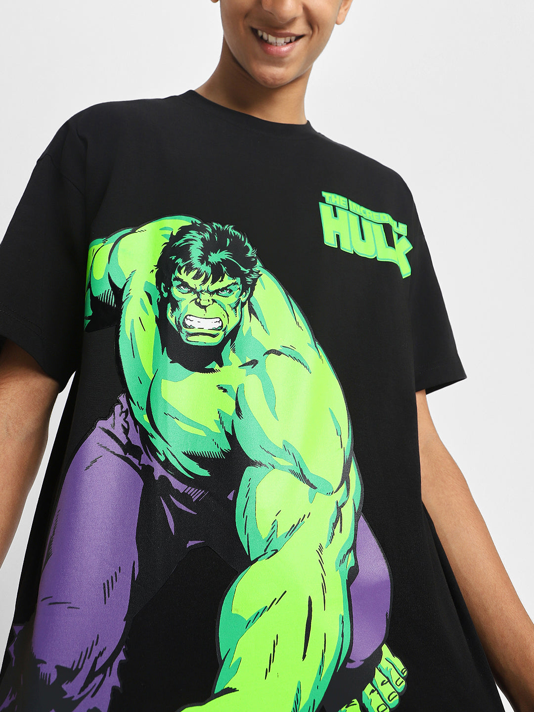 Hulk Black Oversized Graphic Placement Printed Boys T-shirt