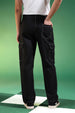 Black Pure Woven Straight Fit 5 Pocket Cargo