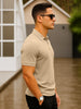 Beige Pique Plain Regular Fit Zipper Polo T-shirt