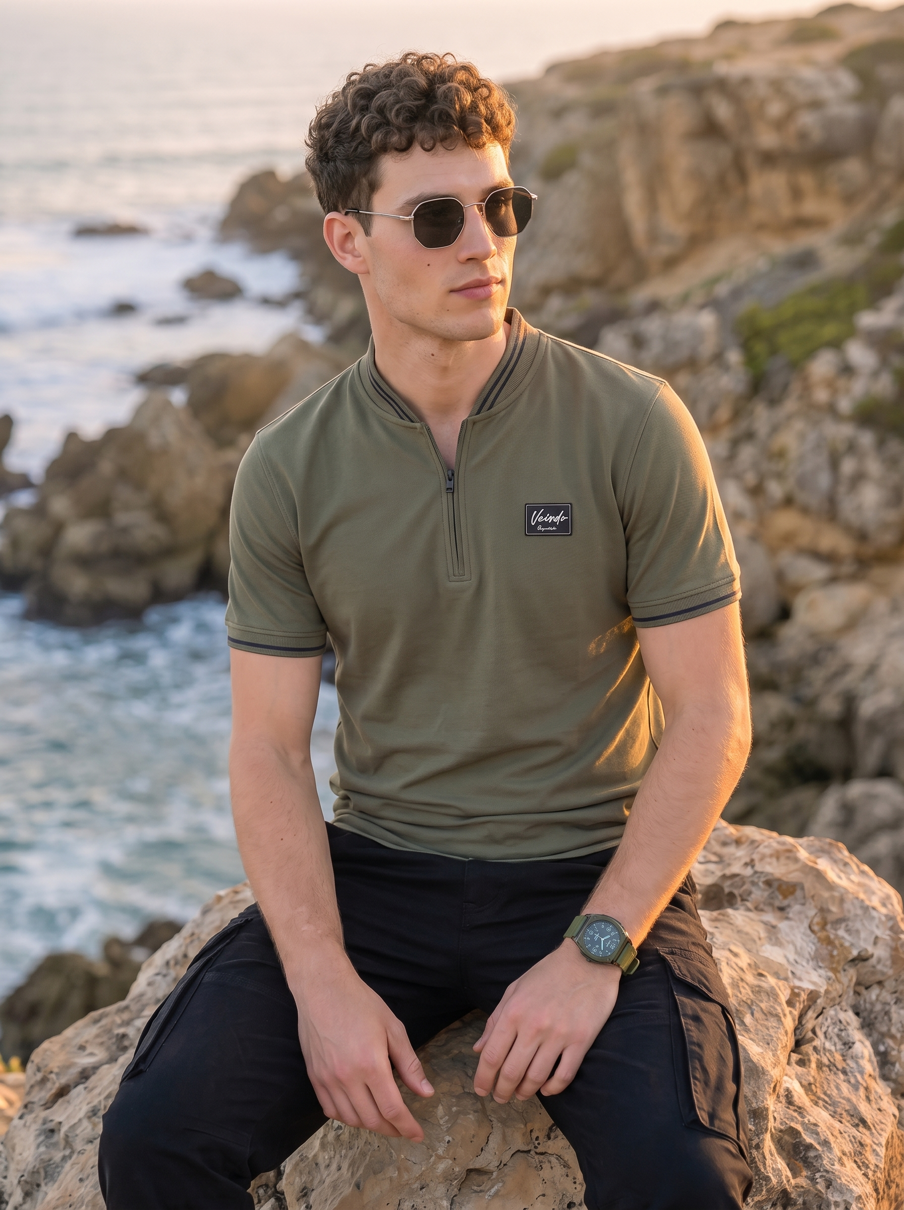 Essential Stripe Collar Olive Regular Fit Polo T-shirt