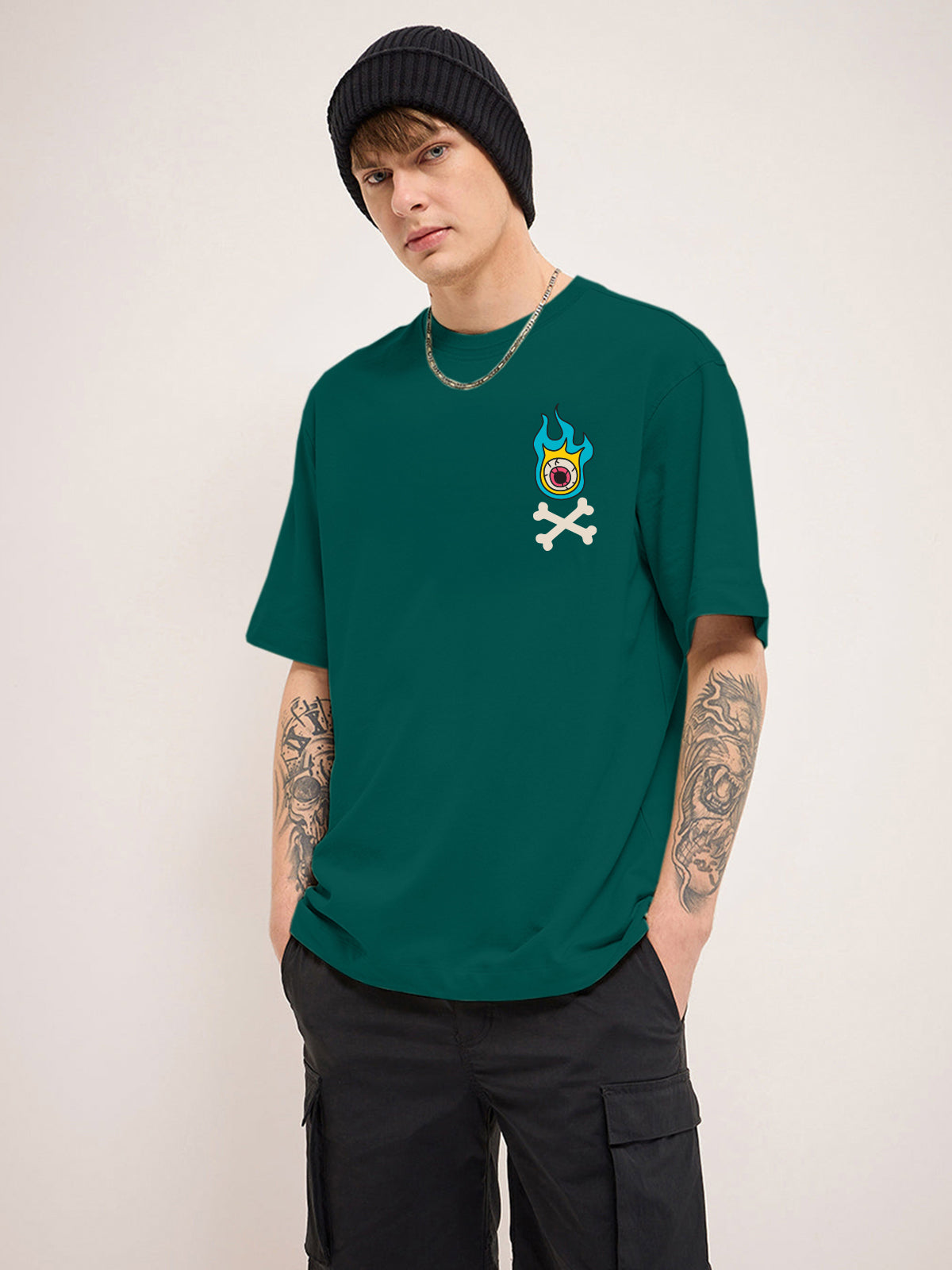 Have Fun Green Oversized Back Graphic Printed Tshirt