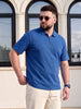 Royal Blue Interlock Plain Plus Size Zipper Polo T-shirt