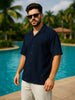 Navy Textured Plain Oversized Exclusive Shirt