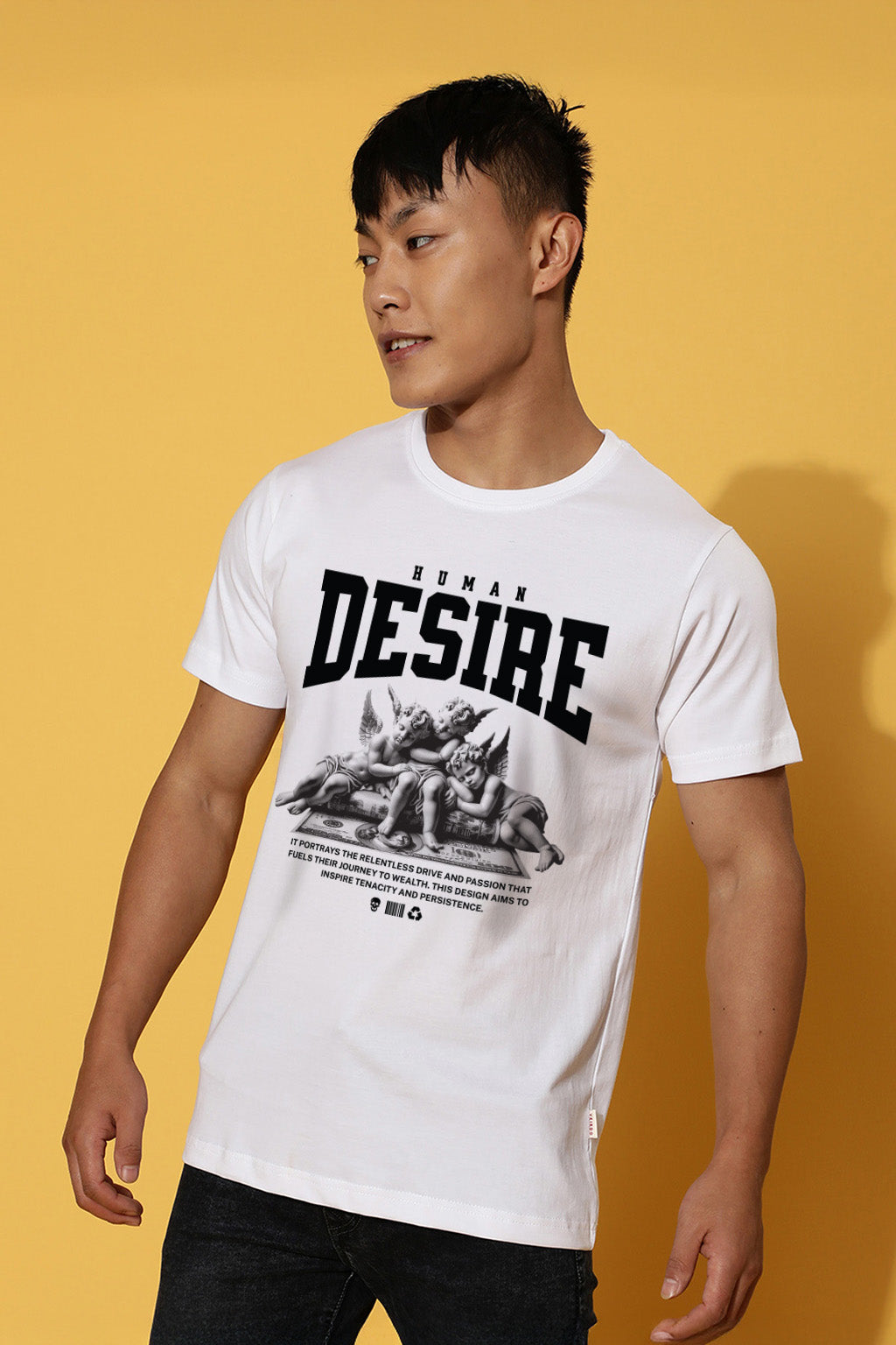 Desire White Regular Fit Printed T-shirt