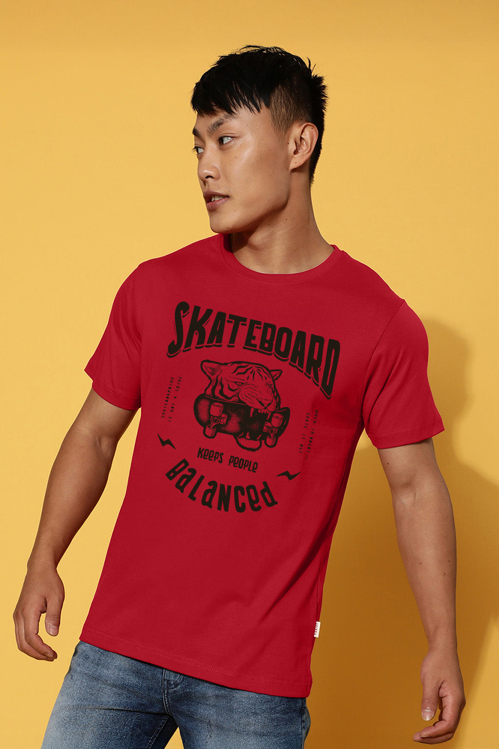 Skateboard Red Regular Fit Printed T-shirt