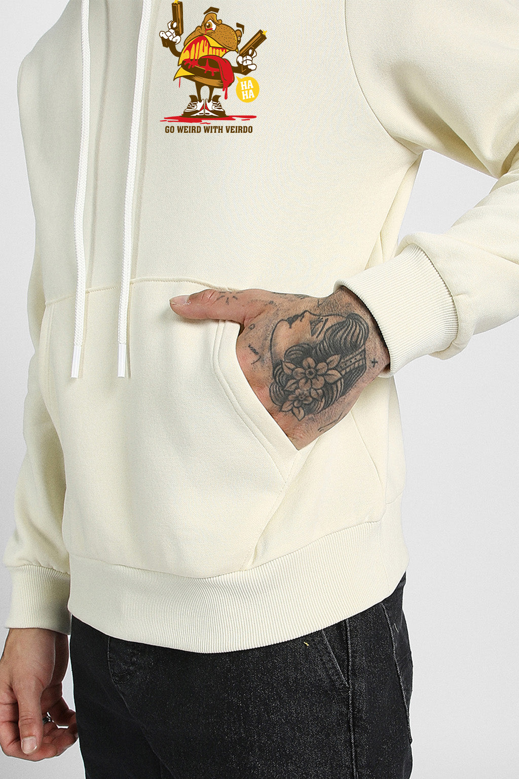 Frog Original Beige Regular Fit Back Printed Hoodie