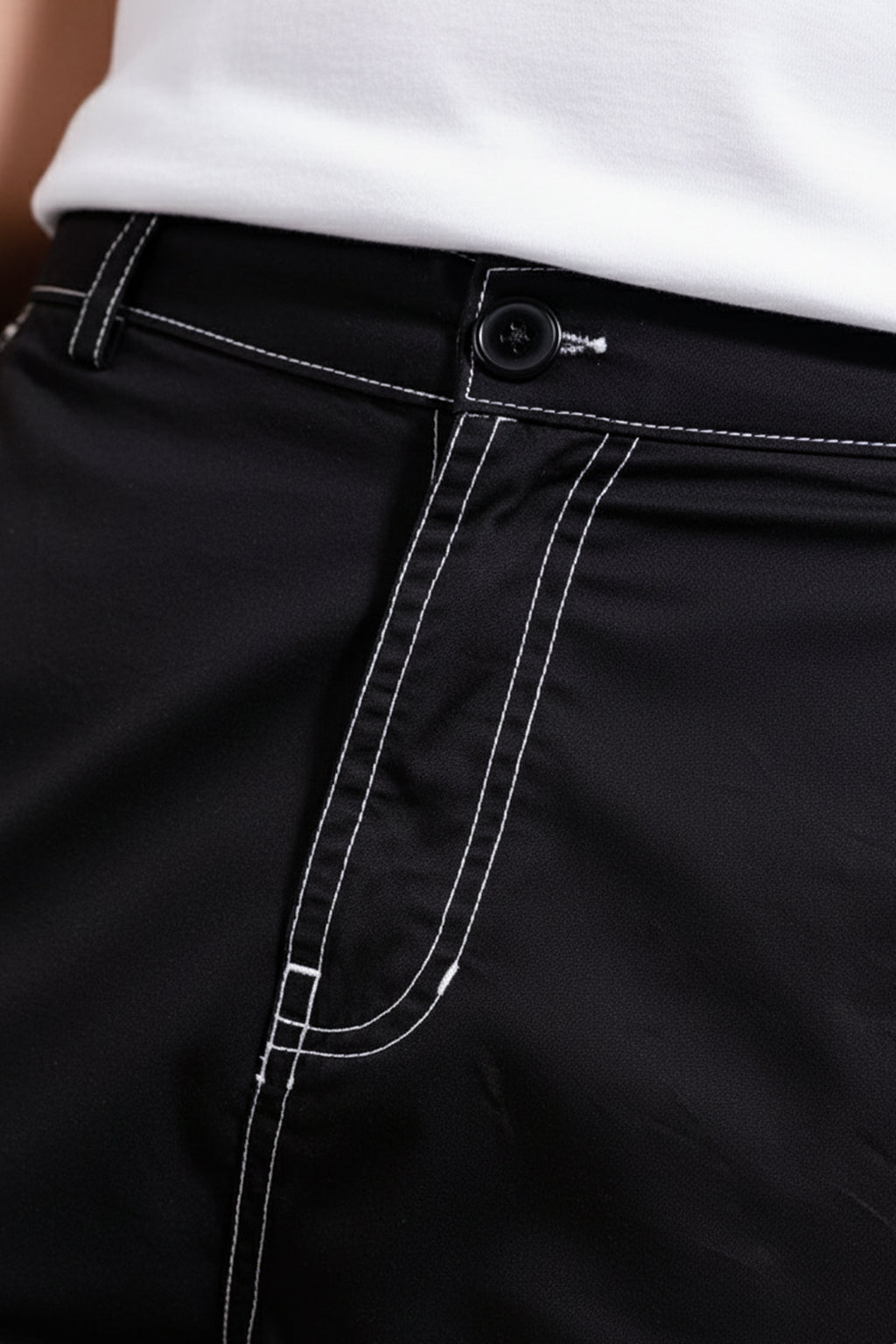Black Pure Woven Straight Fit 5 Pocket Cargo