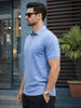 Blue Pique Plain Regular Fit Zipper Polo T-shirt