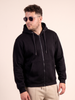 Black Ribbed Cuff Regular Fit Zip-Up Plus Size Hoodie