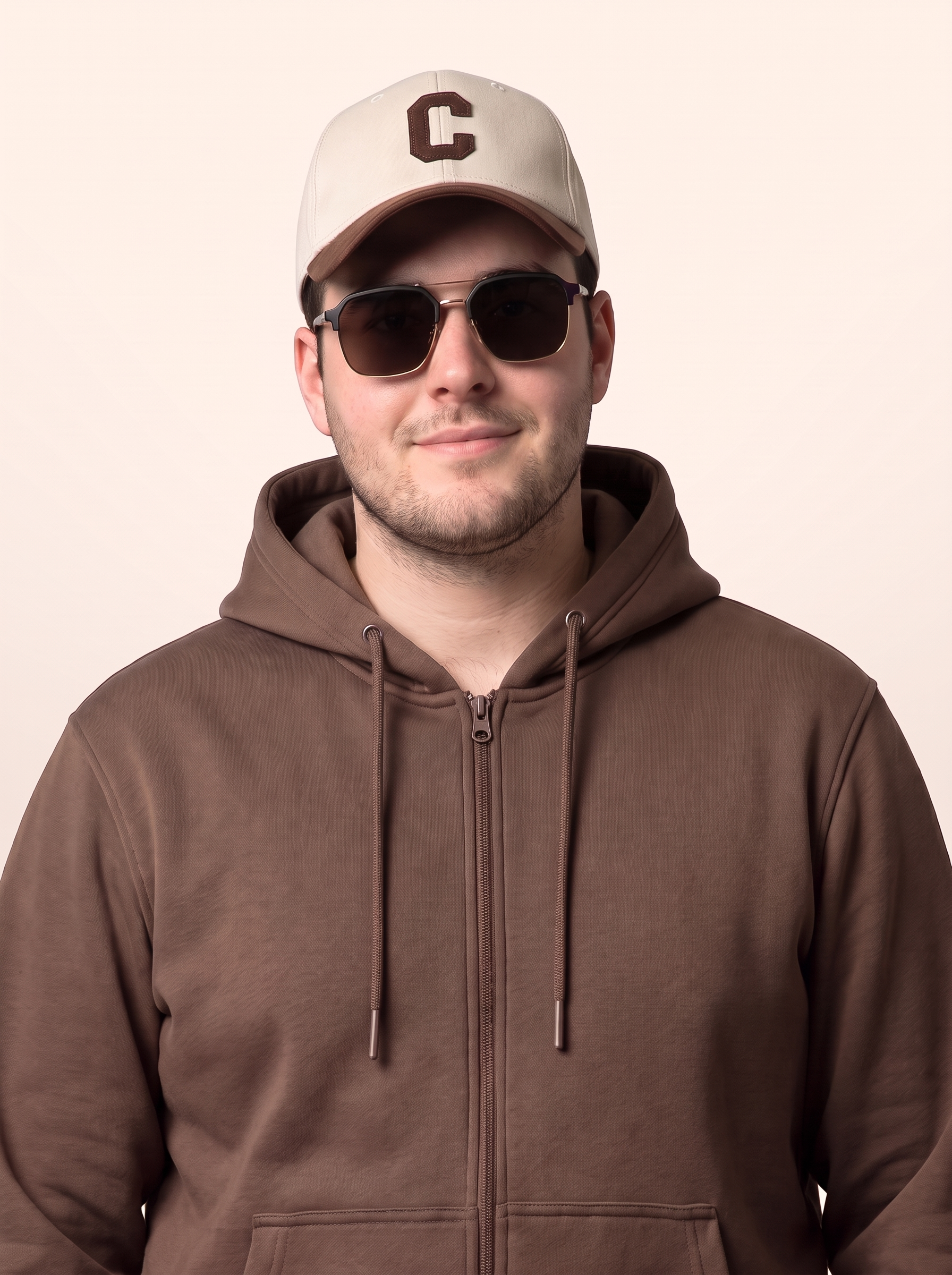 Brown Ribbed Cuff Regular Fit Zip-Up Plus Size Hoodie