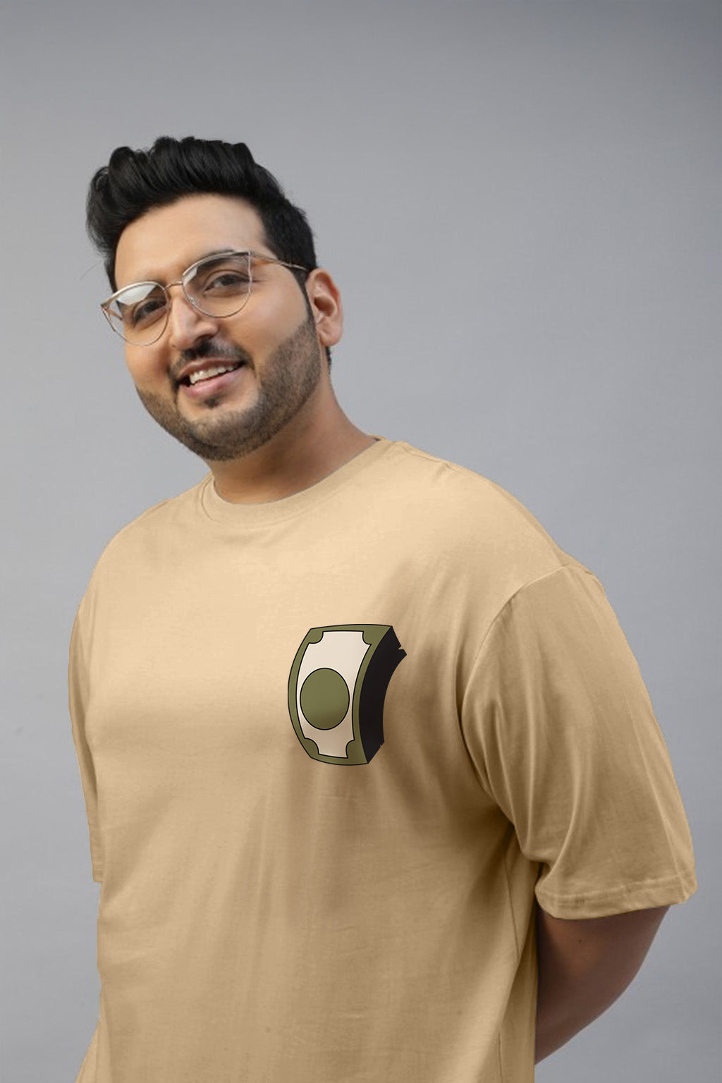 Money Beige Graphic Printed Plus Size T-shirt