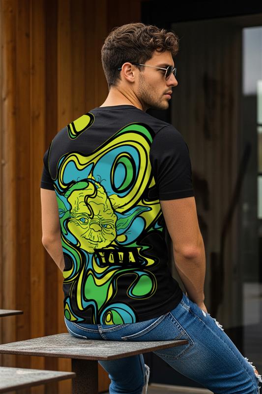 Yoda Black Regular Back Graphic Printed T-shirt