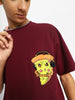 Pizza Maroon Oversized Graphic Pocket Printed Boys T-shirt