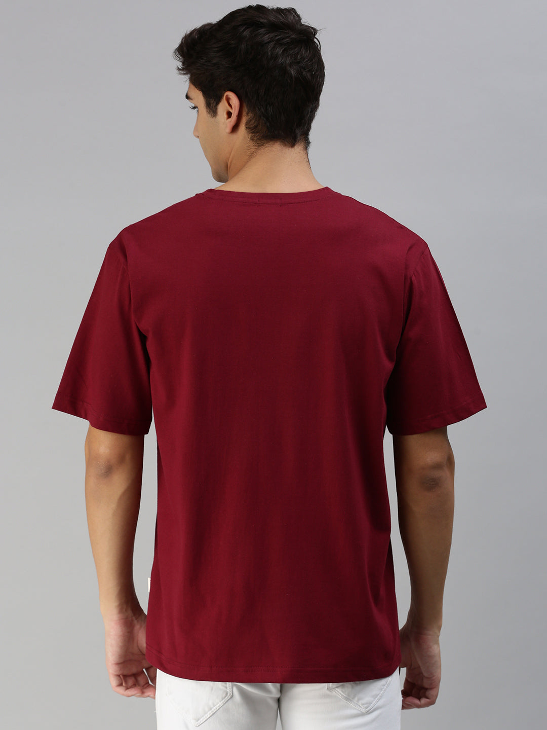 Smile Maroon Oversized Pocket Back Graphic Printed Tshirt