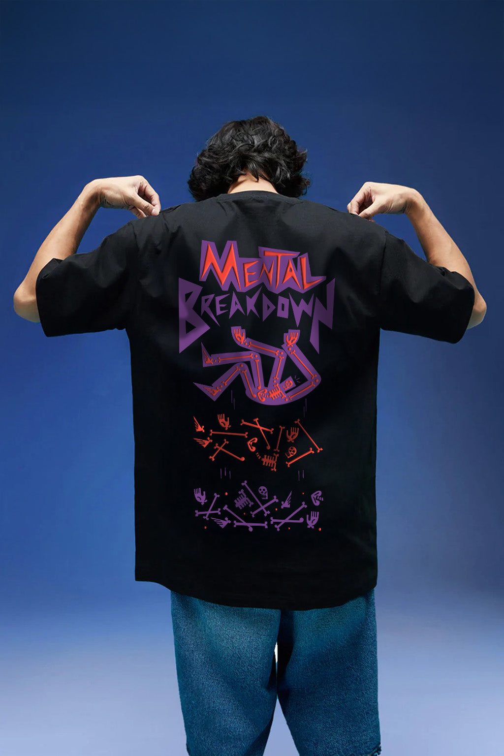 Mental Breakdown Black Oversized Puff Printed Exclusive T-shirt