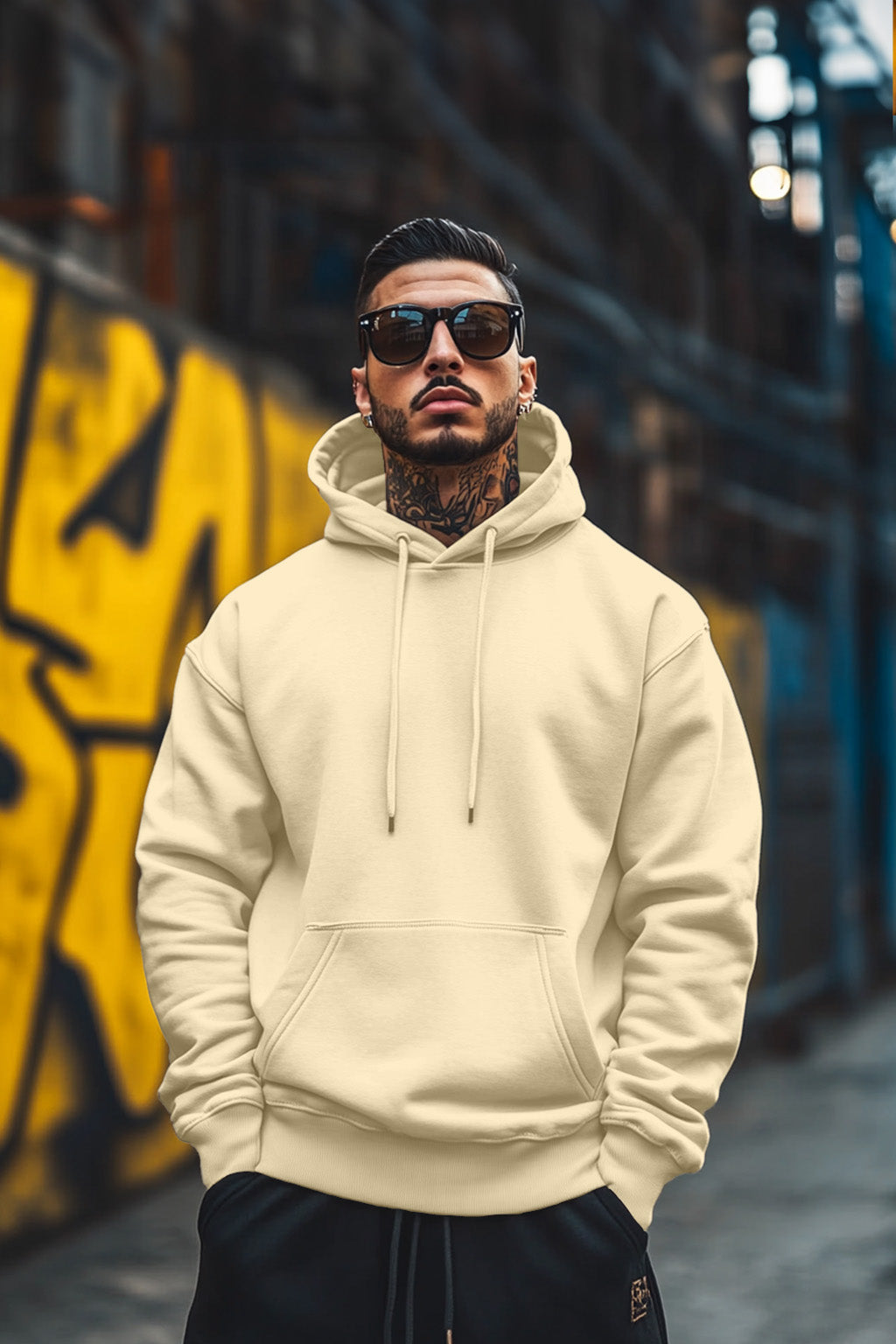 Beige Plain Regular Hoodie