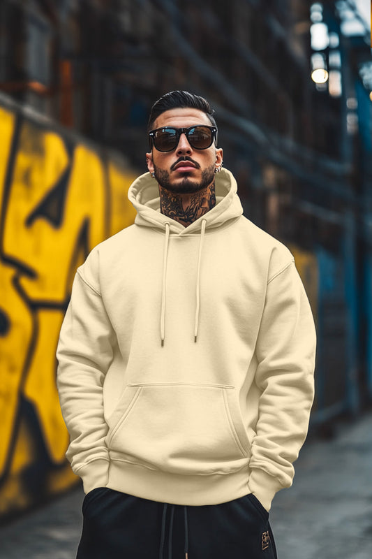 Beige Solid Regular Hoodie - Main Image