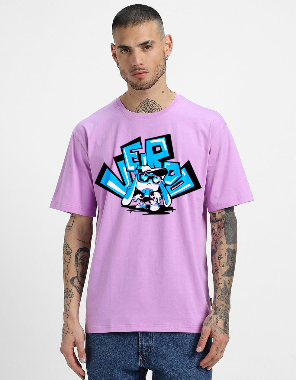 VEIRDO Lilac Oversized Typographic Brand Printed  Tshirt