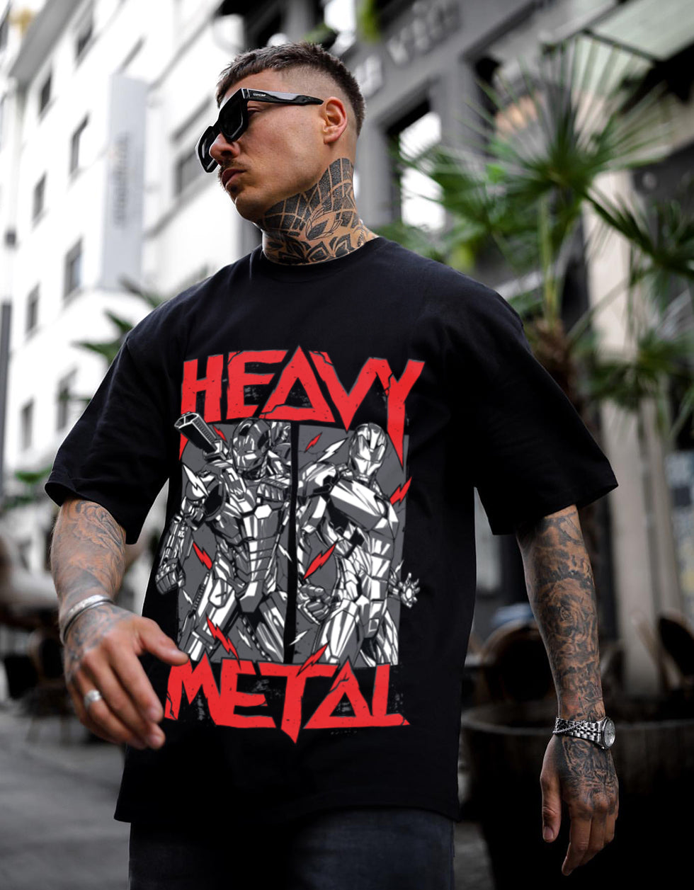 Heavy Metal Black Oversized Front Graphic Printed Tshirt