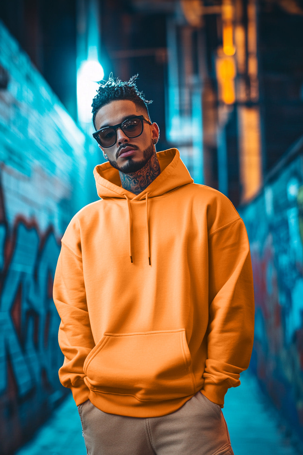 Orange Plain Regular Hoodie