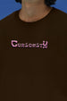 Curiosity Brown Oversized Puff Printed Exclusive T-shirt