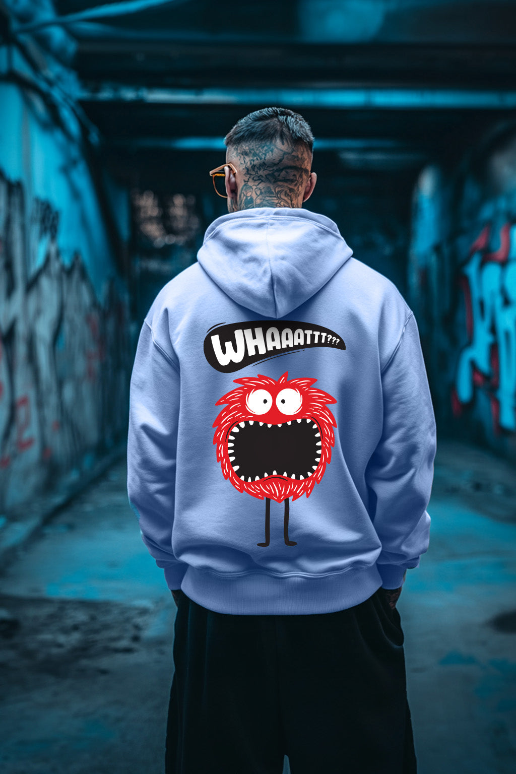 Skull Blue Back Graphic Printed Oversized Hoodie