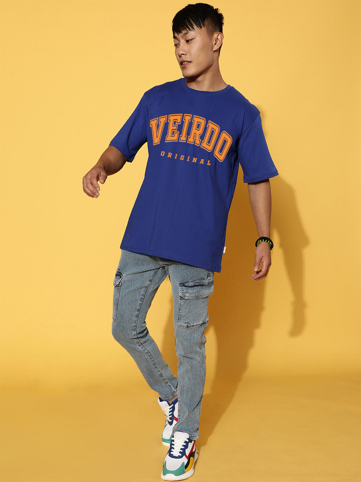 Veirdo Original Royal Blue Oversized Typography Brand Printed Tshirt